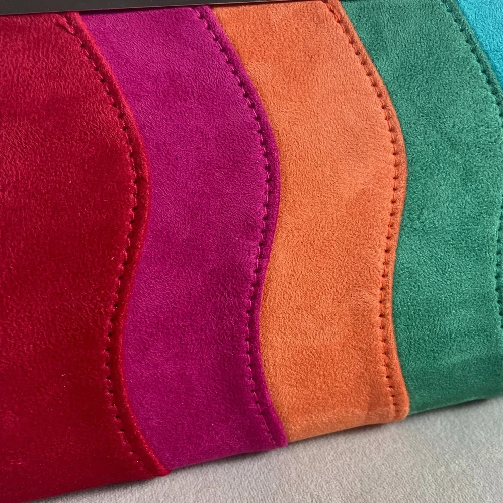 NWOT Red Orange Pink Blue Teal Wave Rainbow Soft Clutch Purse
